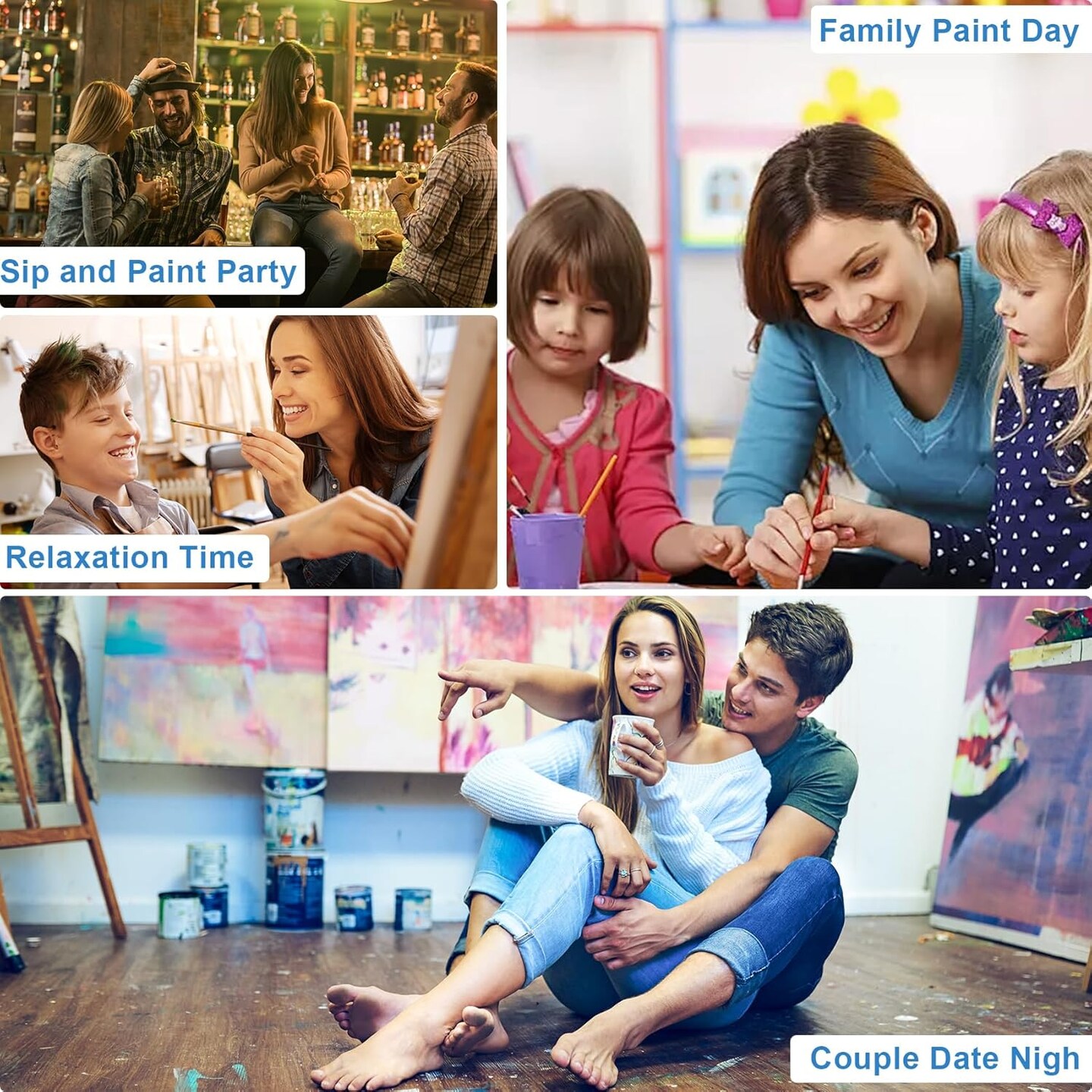 15 Pcs Sip and Paint Kit, 2 Pack Couples Painting Kit Date Night(Painting Kit with Easels)8" x 10"