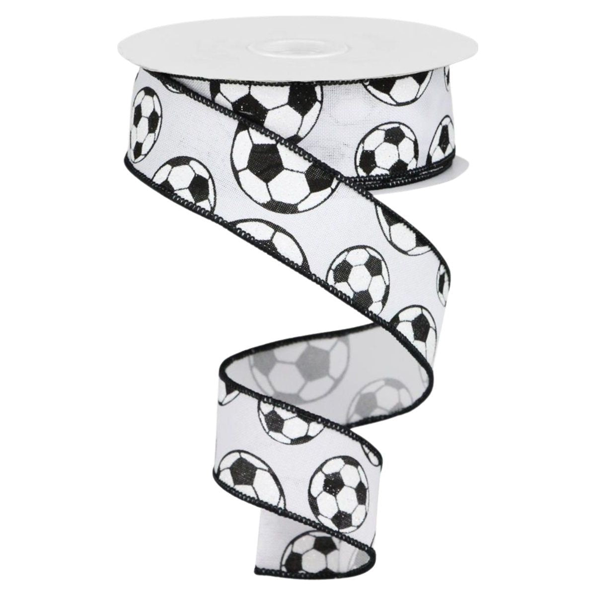 1.5&#x22; Glitter Soccer Ball Ribbon: White (10 Yards)