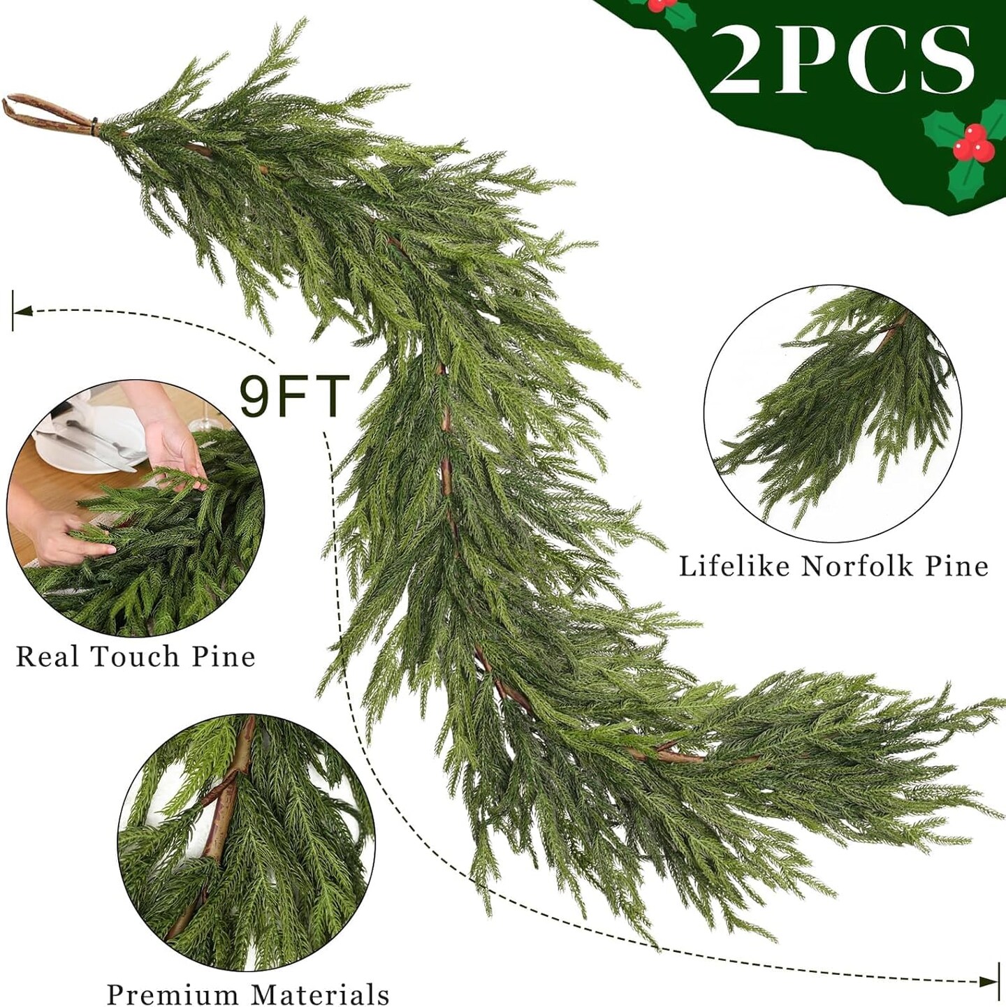 9FT Real Touch Norfolk Pine Garland (2PCS)
