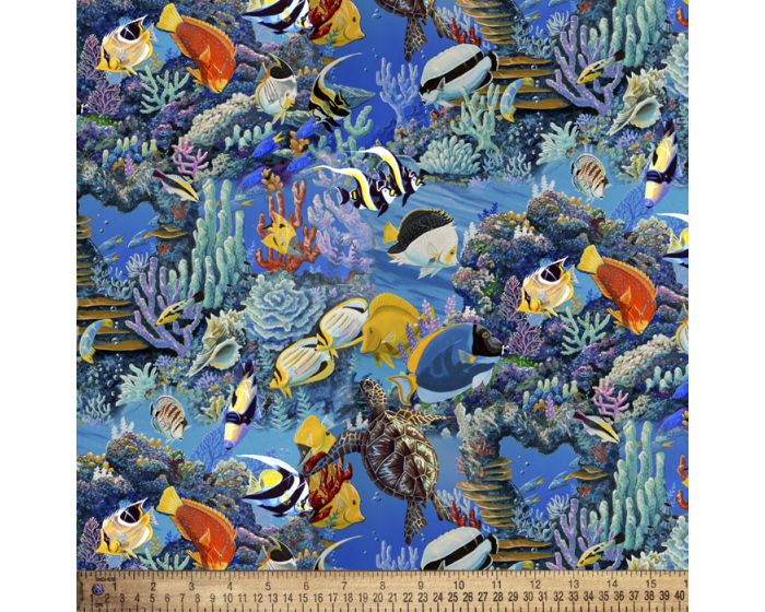 Fish the Tropical Seas Digital Cotton Print Fabric | By the Yard | Sewing and Crafting | 44 inches wide