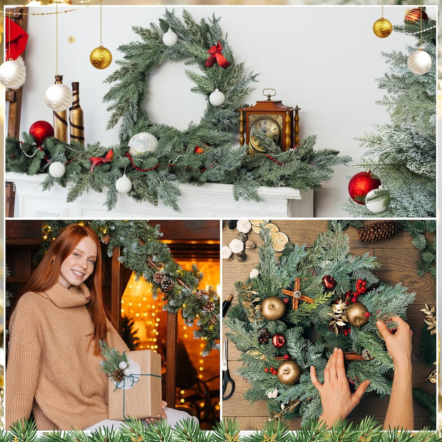 Artificial Pine Branches Cedar Flocking Pine Picks (&#x9;White)