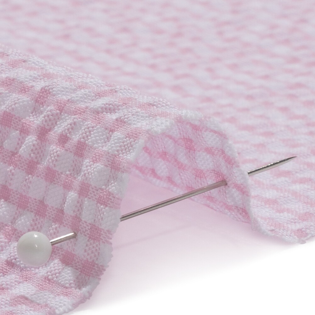 1 Yard Pink White Checkered Cotton Polyester Summer Seersucker Fabric
