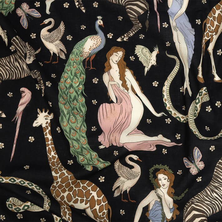 1 Yard Cotton Voile Print - Black Animals and People