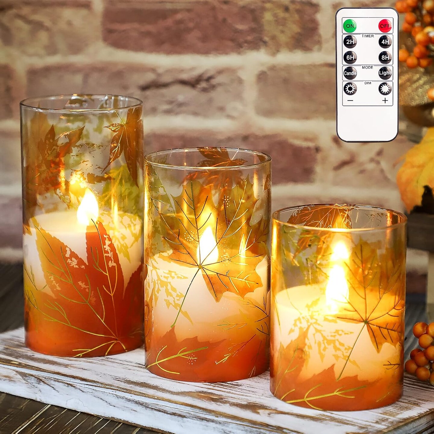 Fall Decor Flameless Candles(Glass)
