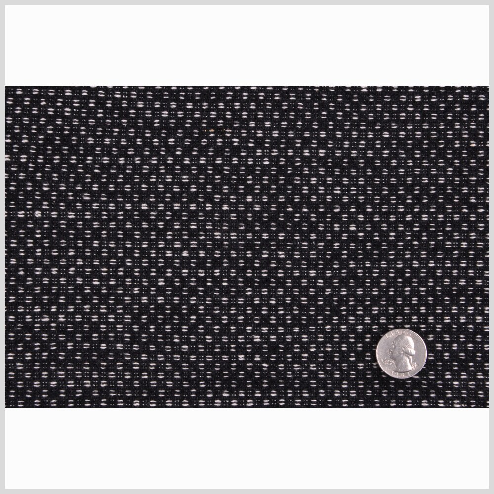1 Yard Jet Black and Off White Wool Woven Suiting Fabric 58 inch Width