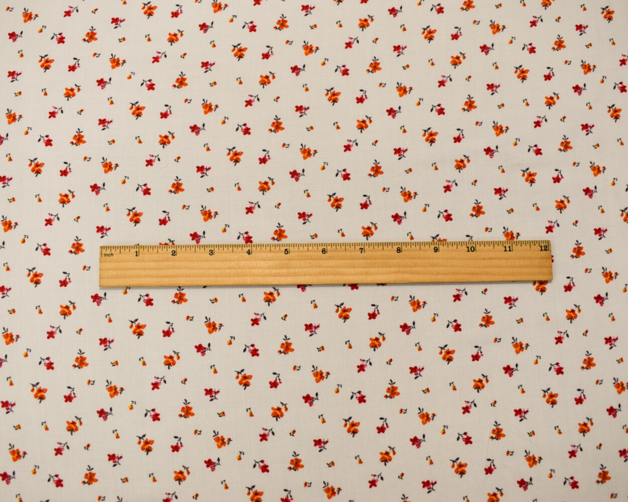 White-Orange-Multi Rayon Ditsy Floral Printed Challis Woven Fabric By the Yard