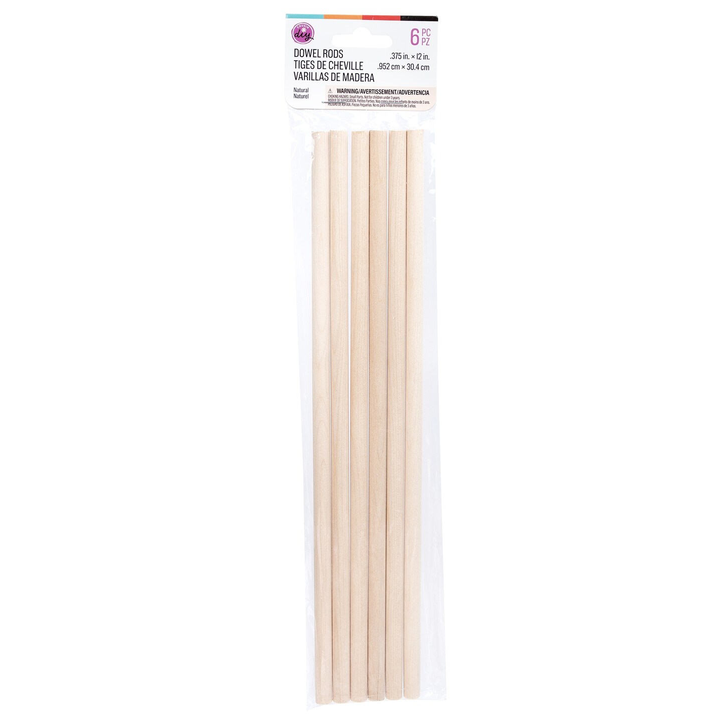 CousinDIY Wood Dowel Rod 3/8&#x22;X12&#x22; 6/Pkg-Natural