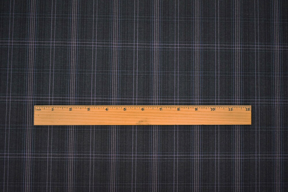 Gray-Purple-Multi Wool-Poly Plaid Woven Shirting Fabric By the Yard