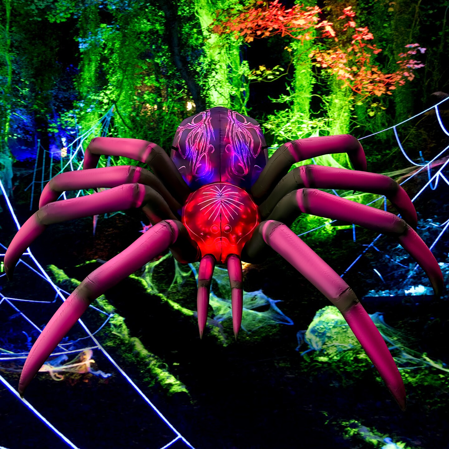 GOOSH 9FT Inflatable Halloween Spider &#x2013; Light-Up Creepy Yard Decoration