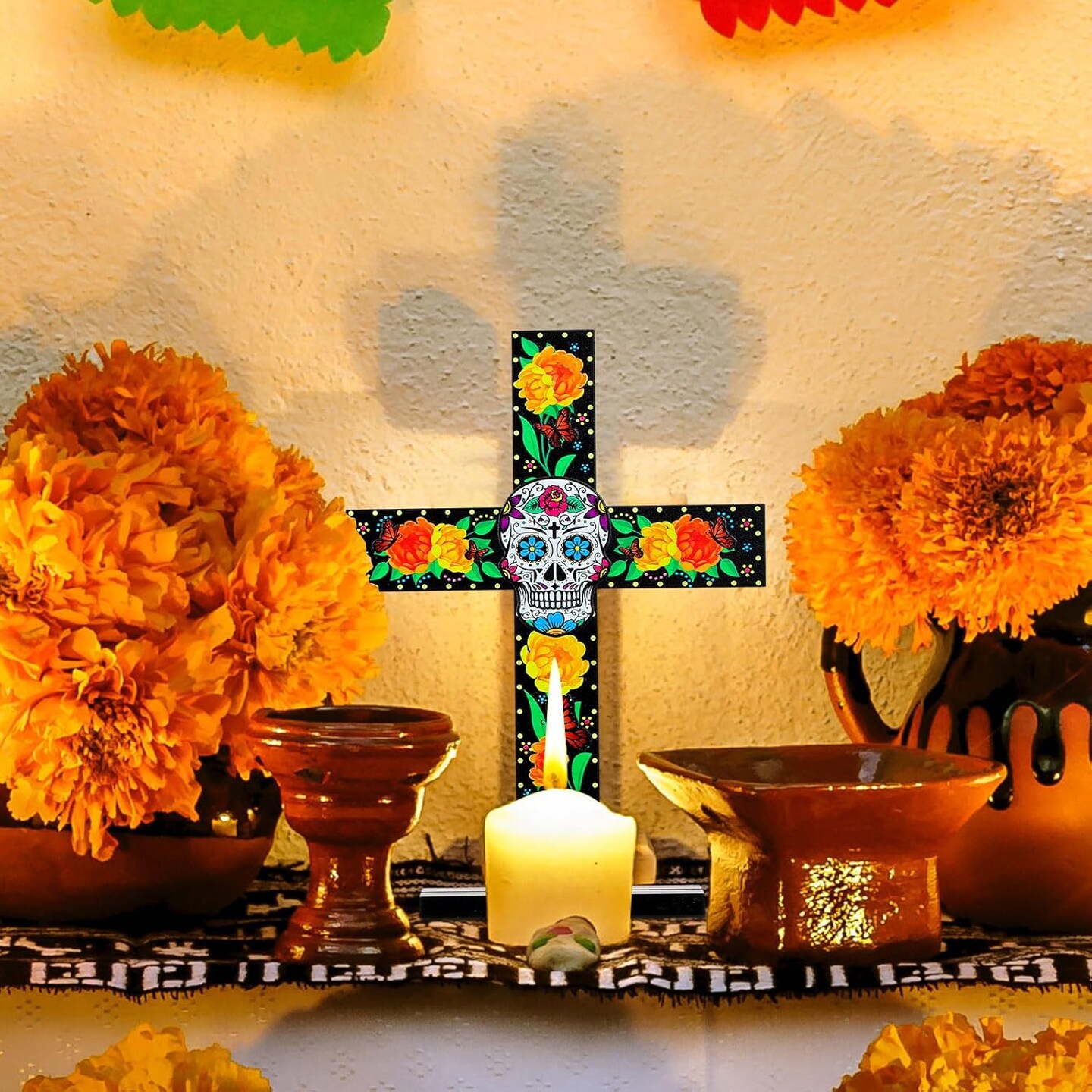 Day of the Dead Cross Table Decor Dias De Los Muertos Ofrenda Decorations Wooden Mexican Sugar Skull Cross Day