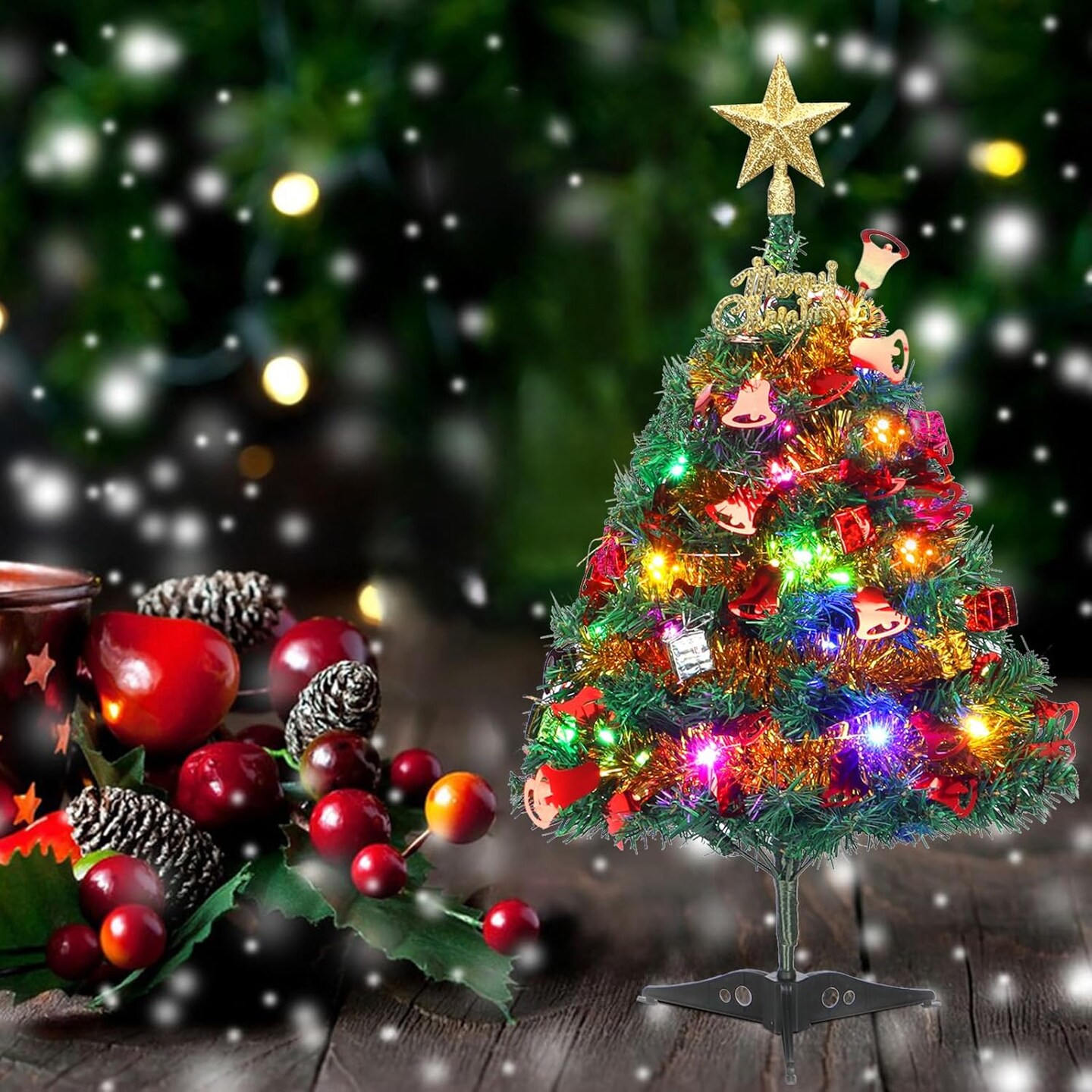 2 FT Mini Christmas Tree Tabletop with Lights (Multicolor)