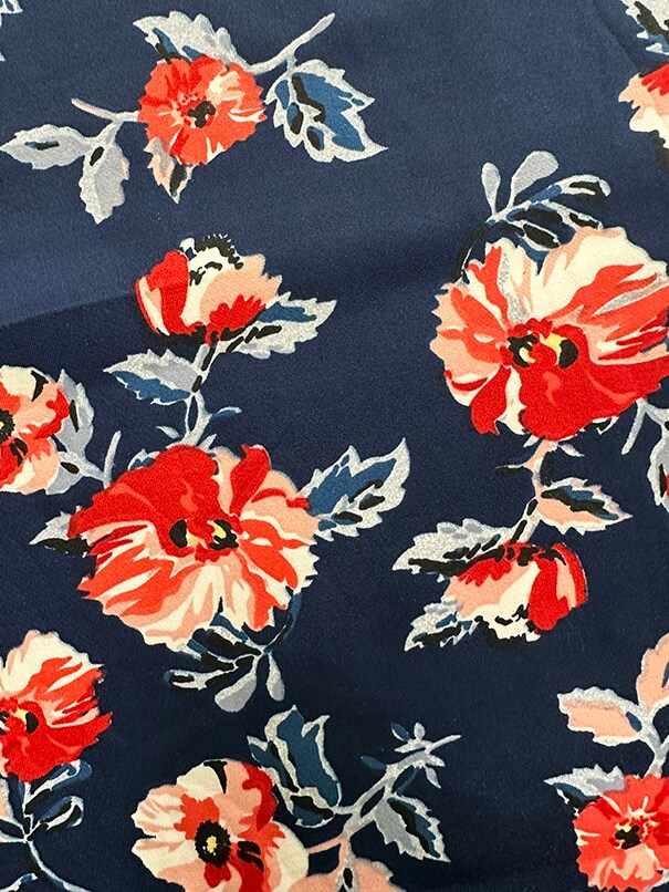 Blue and Red Multi Floral Print Scuba Knit Fabric By the Yard
