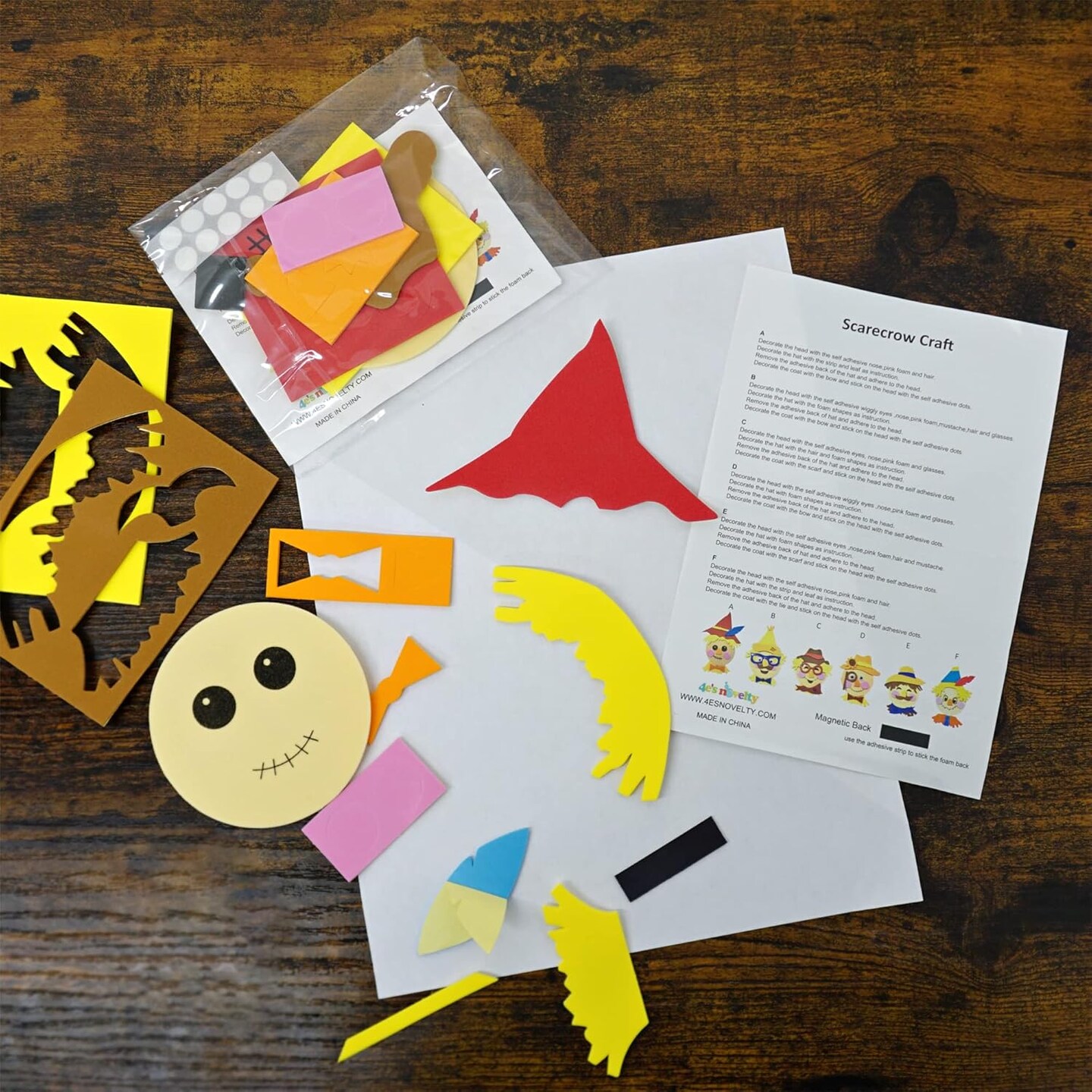 4E&#x27;s Novelty Scarecrow Fall Crafts for Kids (12 Pack) &#x2013; Foam Self Adhesive Thanksgiving Crafts with Magnet, DIY Halloween &#x26; Harvest Arts and Crafts Activity Kit, Classroom &#x26; Party Favors