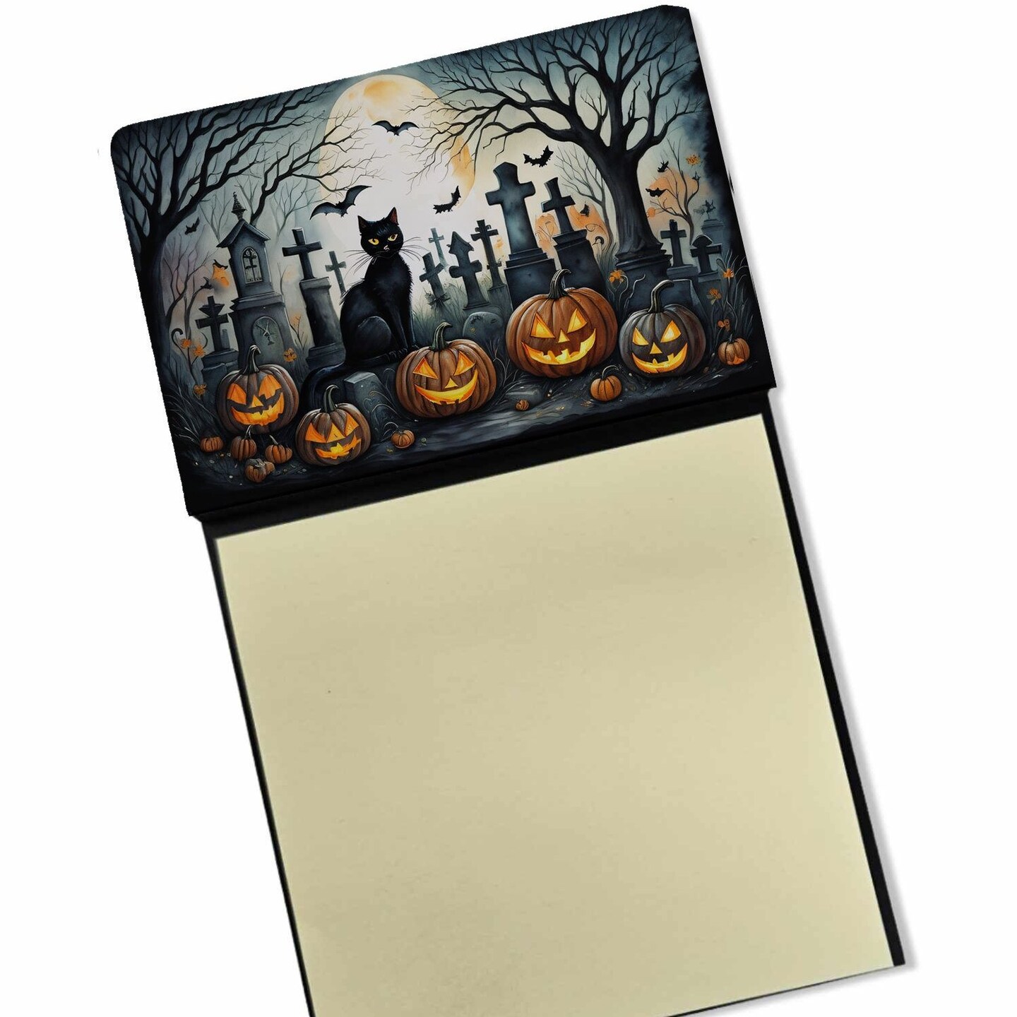 Edge Collections - 3" x 3" - Black - Cat Spooky Halloween Sticky Note Holder with Refillable Dispenser - 1 Piece