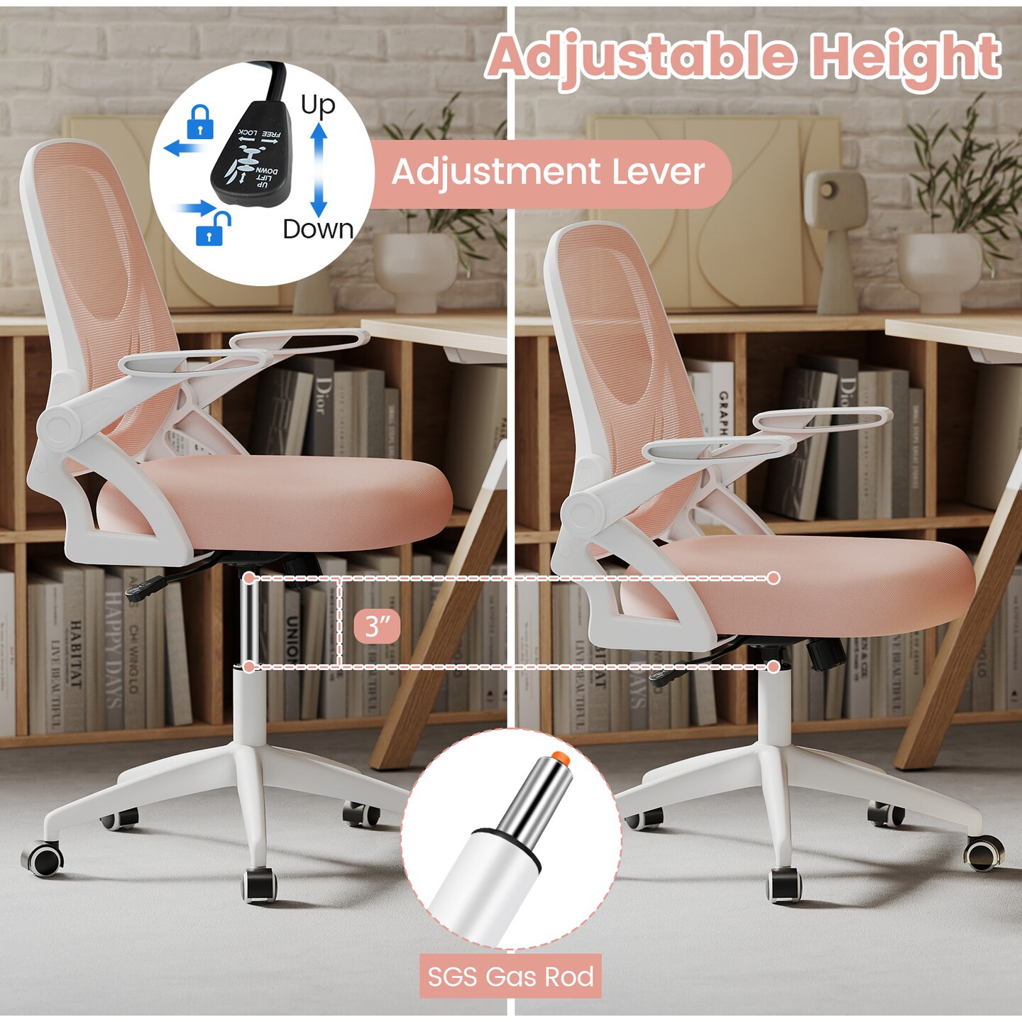 Adjustable Height Computer Desk Chair with S-Shaped Backrest and Lumbar Support for Study or Gaming