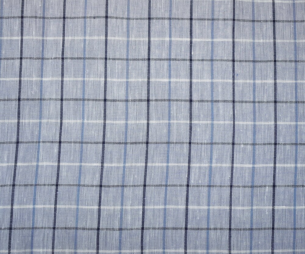 Pastel Blue-Blue-White Spence Bryson Check Plaid Irish Linen Slub Woven Fabric By the Yard