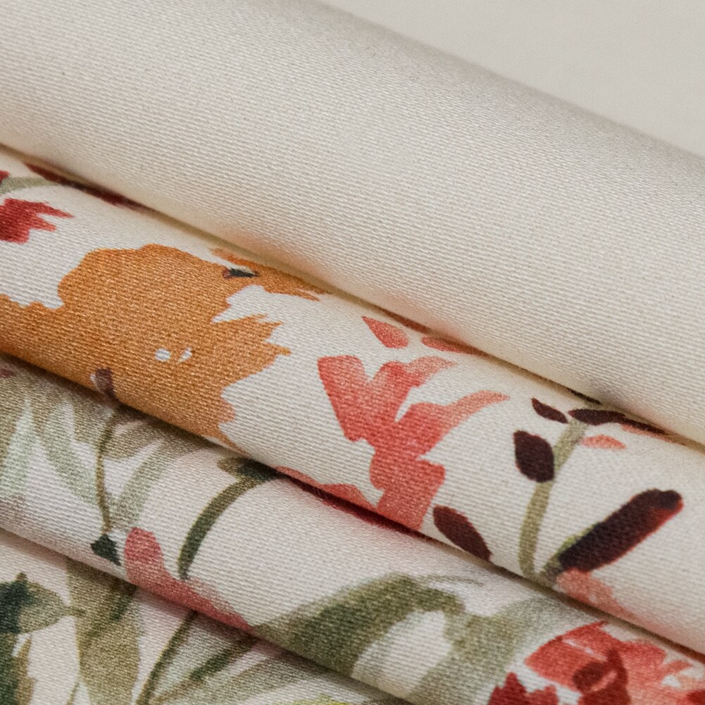 1 Yard Pink and Blue Floral Border Floral Fantasia Stretch Cotton Sateen Fabric