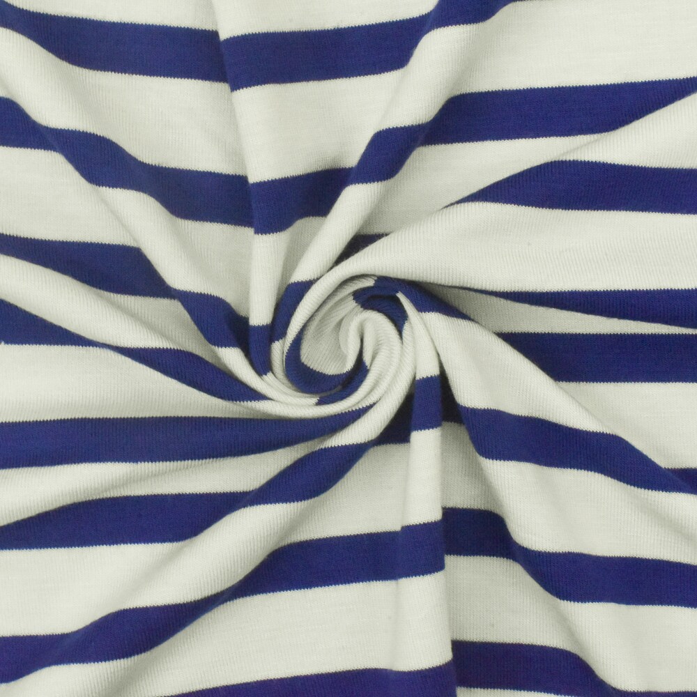 Blue-Ivory Stripe Stretch Spandex Rayon Modal Jersey Knit Fabric By the Yard