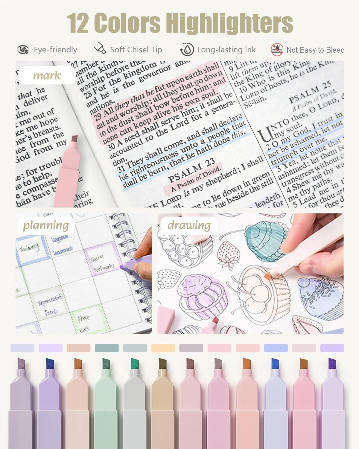 39 PCS Aesthetic School Supplies with Cute Pen Case, 12 Pastel Highlighters (Pink)