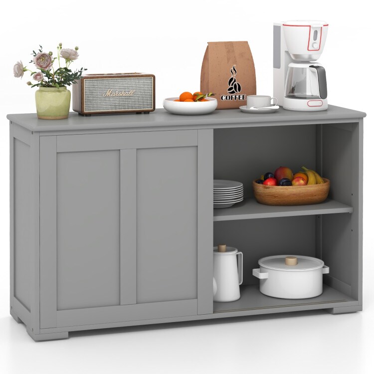 Grey MDF Kitchen Sideboard Cabinet with Adjustable Shelf and Spacious Top
