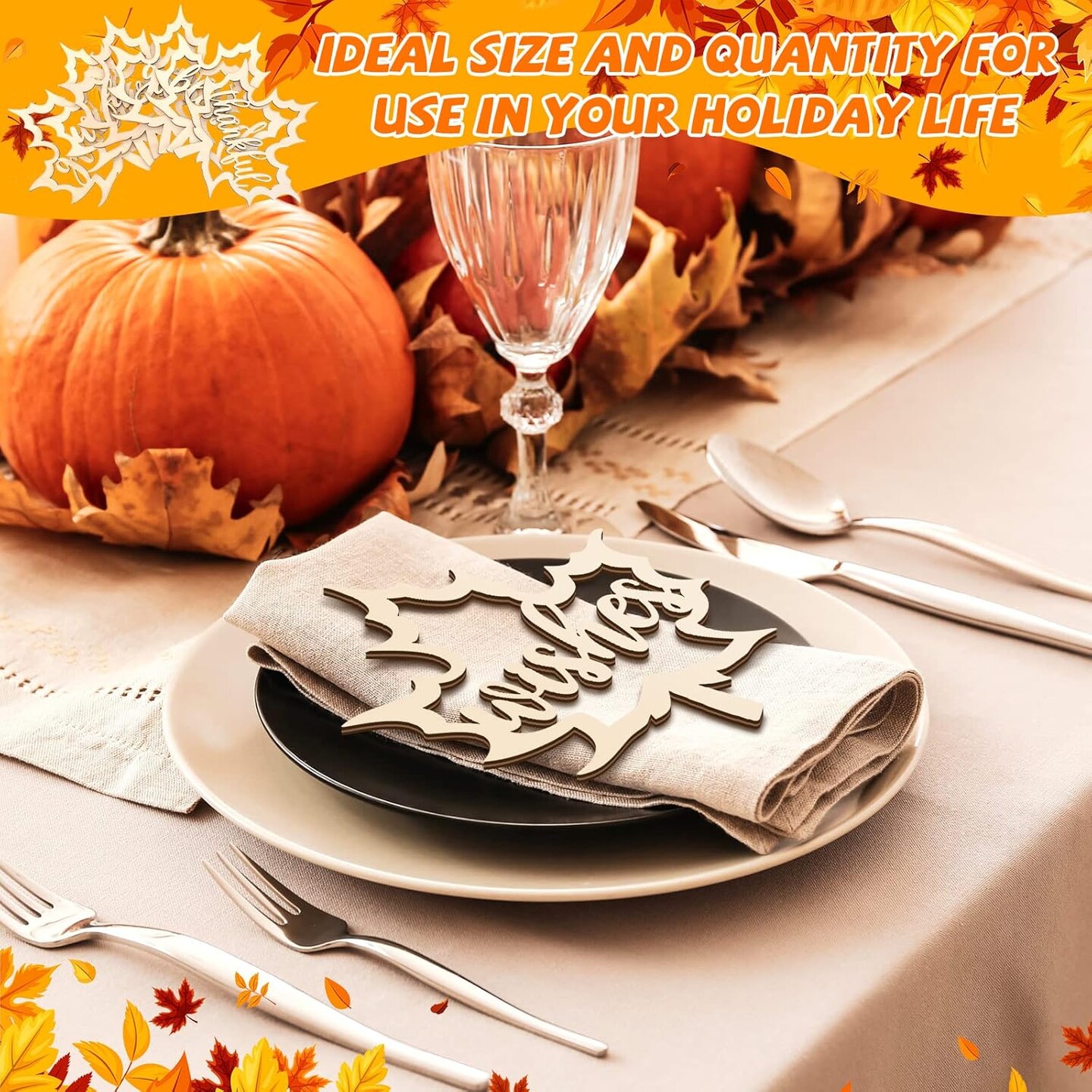 24 Pieces Fall Thanksgiving Maple Wooden Plate Decor(Wood)