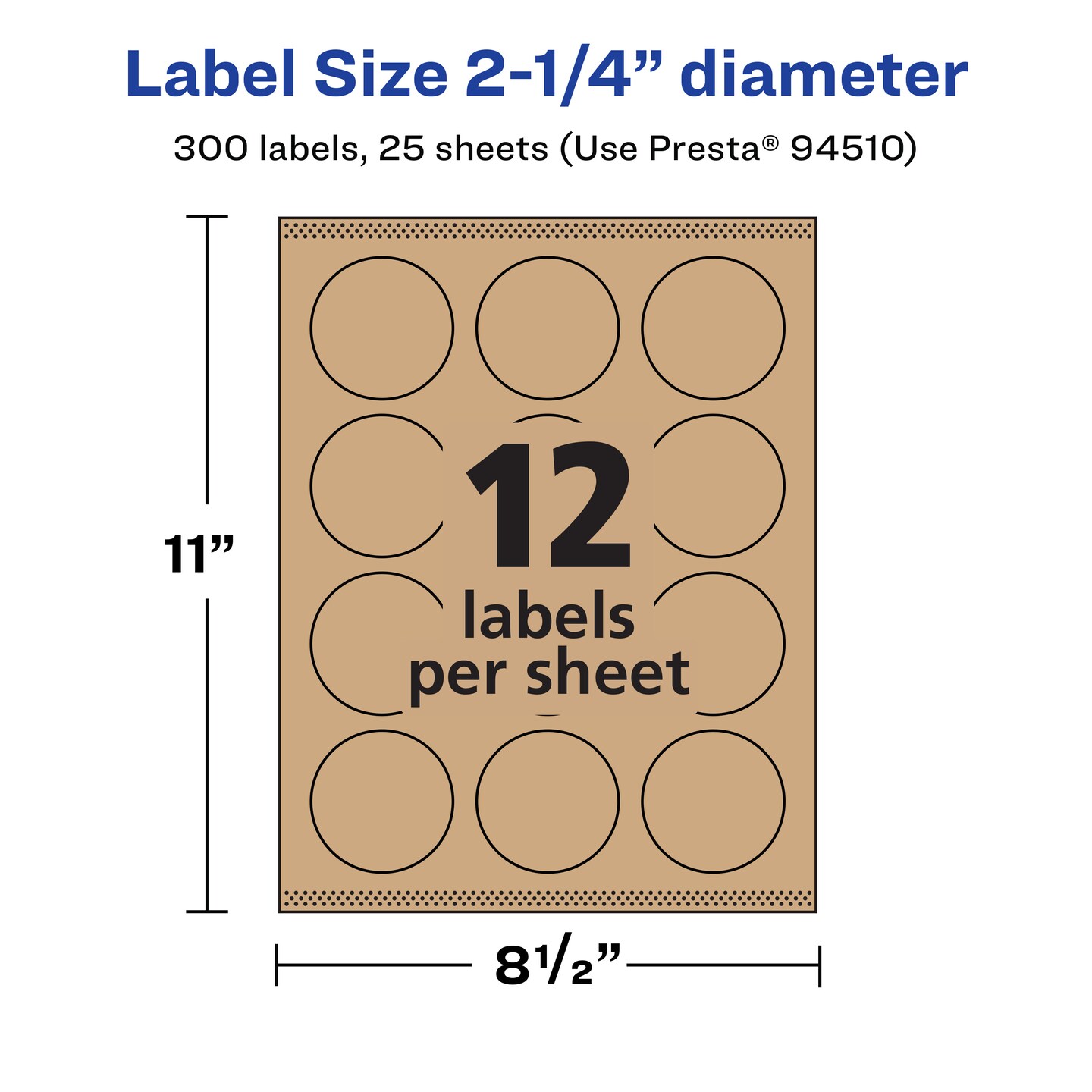 Avery Kraft Brown Round Labels with Sure Feed, 2.25" diameter
