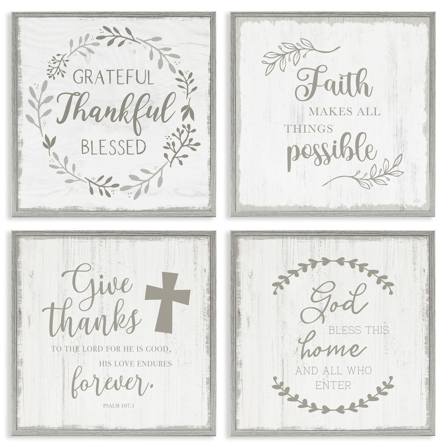 Stupell Industries Spiritual Faith Phrases 4pc Framed Giclee Set, design by Val Rhodes