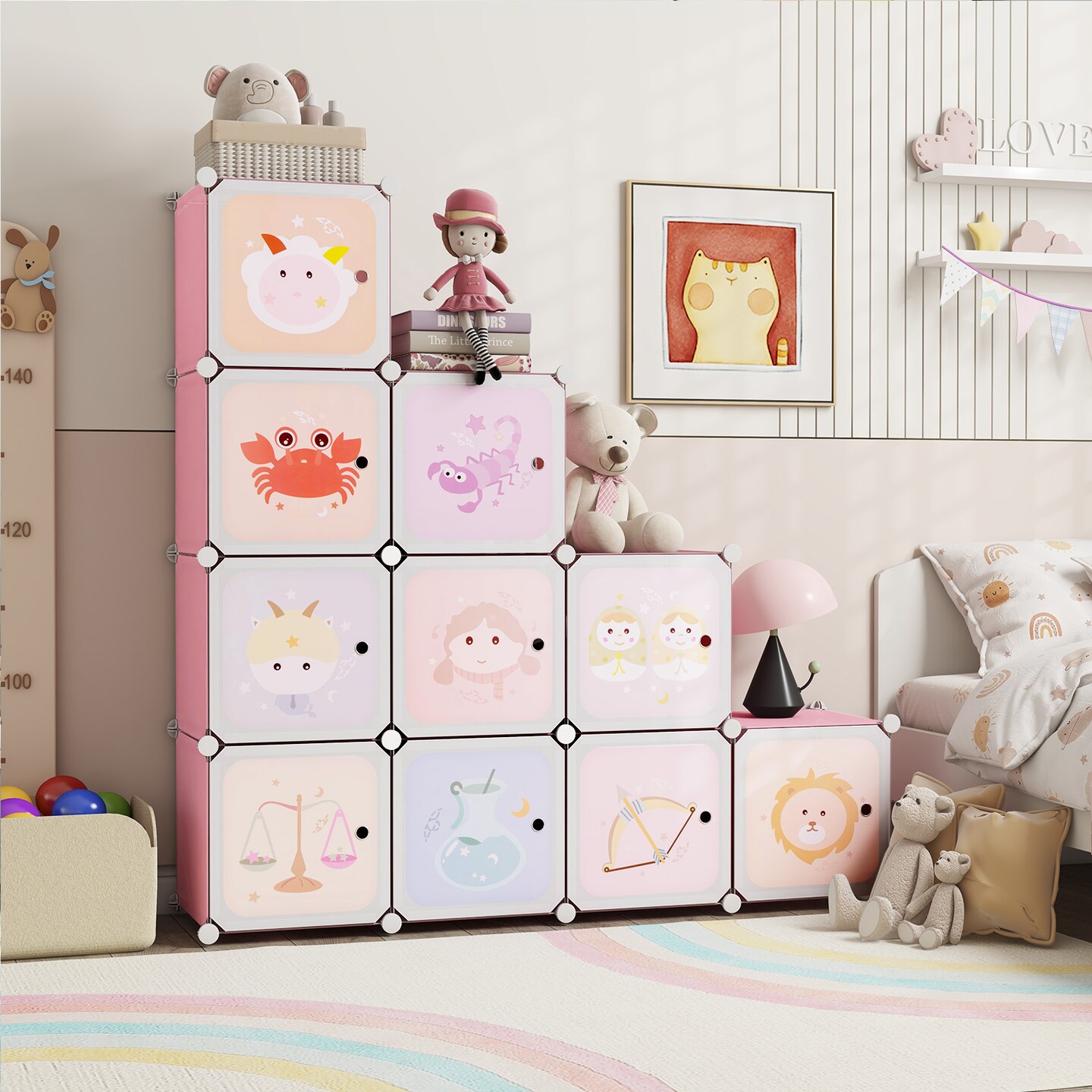 12-Cube Children&#x2019;s Wardrobe Closet with Doors and Hanging Space