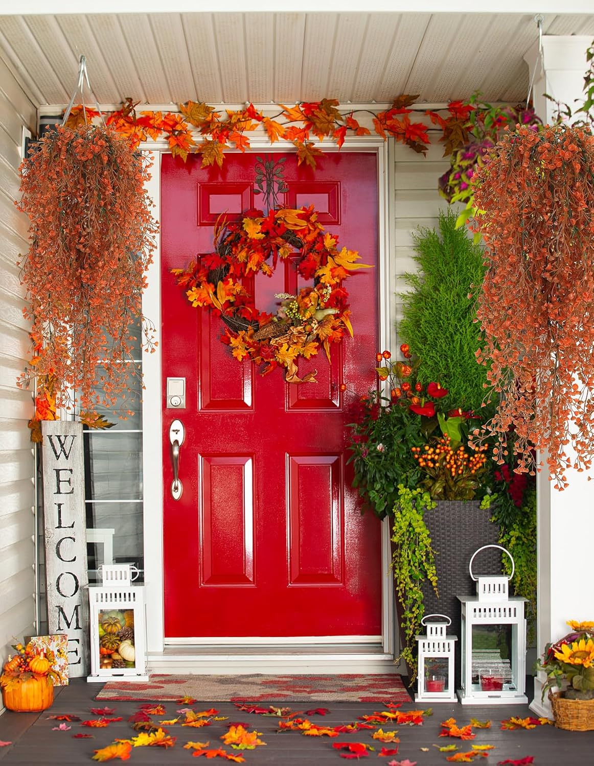 4 Pcs Artificial Hanging Plants Fall Decor Faux Hanging Plants Artificial Plants UV Resistant