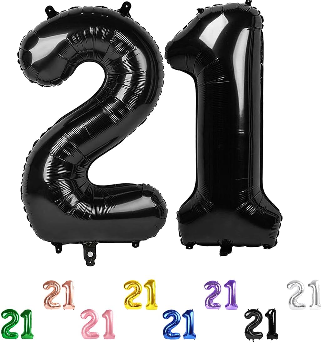 40 Inch 21 Number Balloon, Black Birthday Decorations for Men Women (Black)