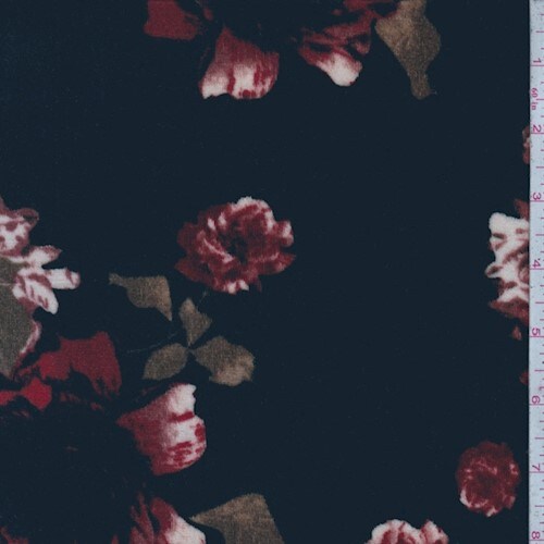 Deep Forest/Multi Floral Print Stretch Velvet Knit Fabric By the Yard