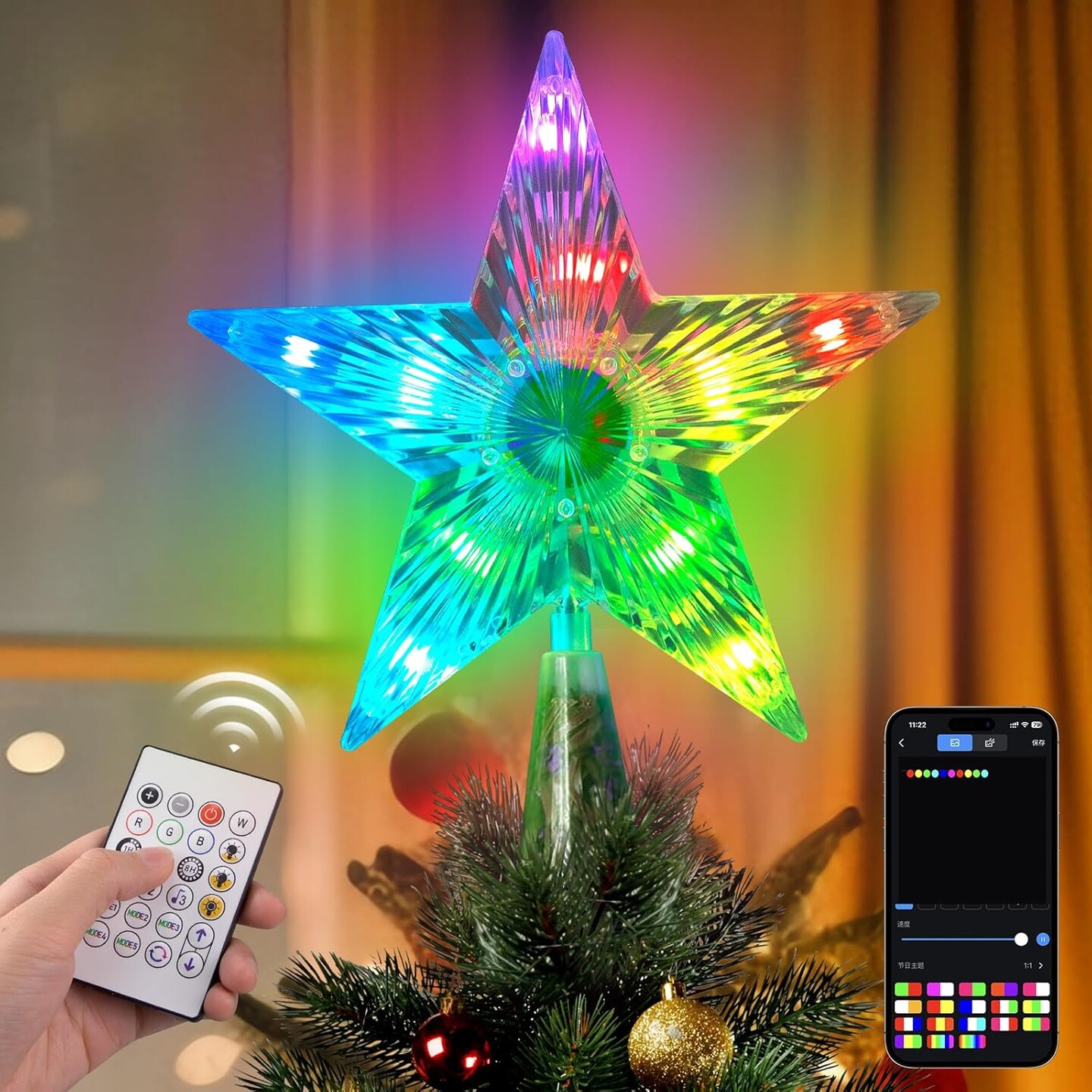 Christmas Tree Topper Star Remote & APP Controlled Smart Treetop 7.5 ...