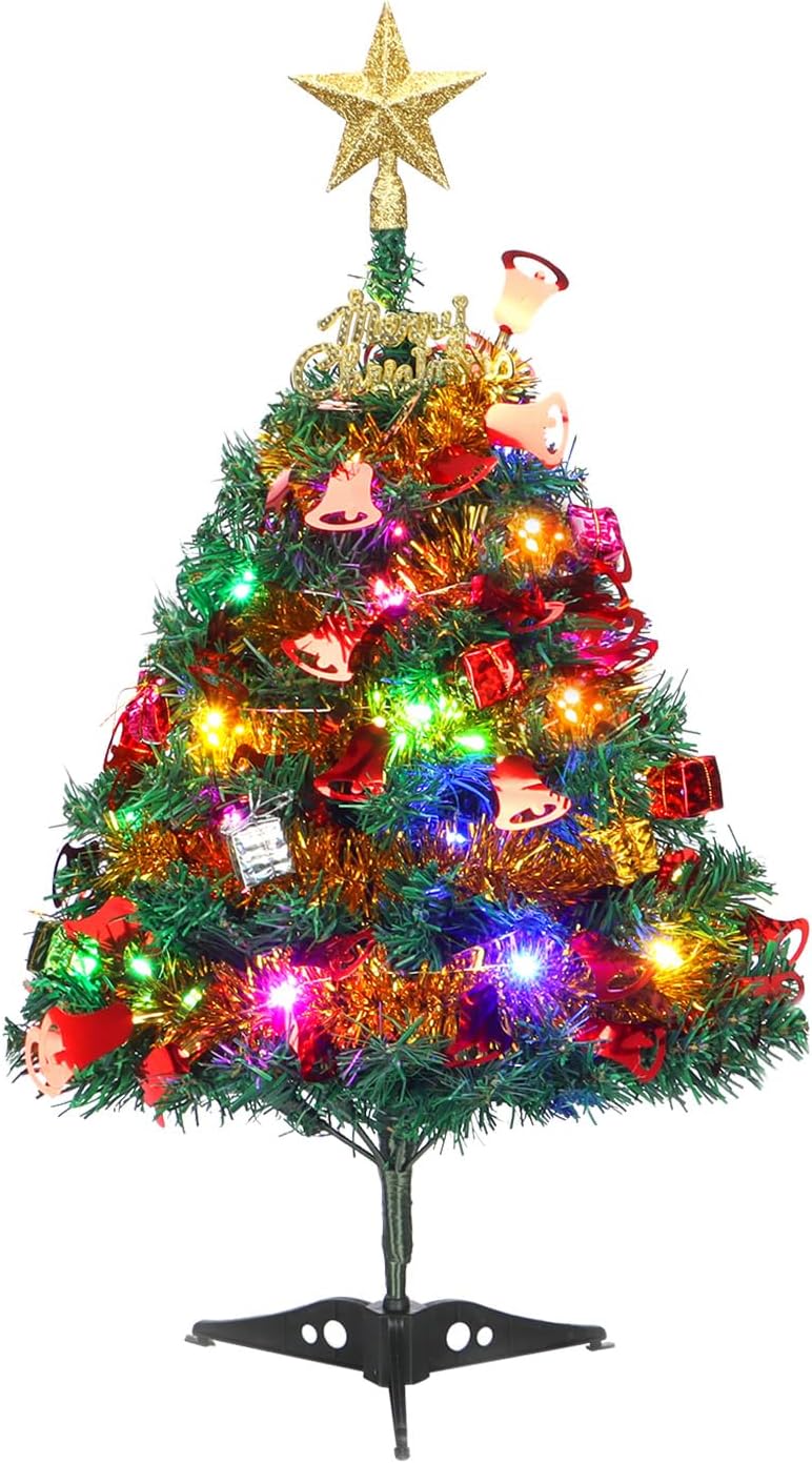 2 FT Mini Christmas Tree Tabletop with Lights (Multicolor)