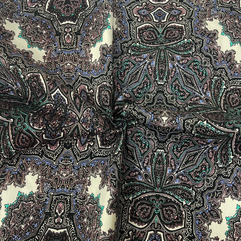 Purple-Multi Cotton Baroque Printed Stretch Spandex Italian Sateen Fabric By the Yard