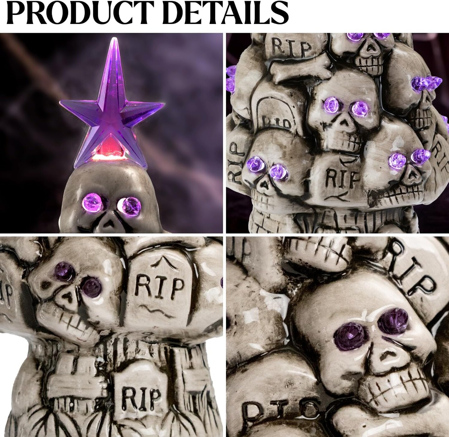 Battery Operated Halloween Gothic Skeleton Tree Tabletop Decor(Ceramic Rip Tombstone Tree)