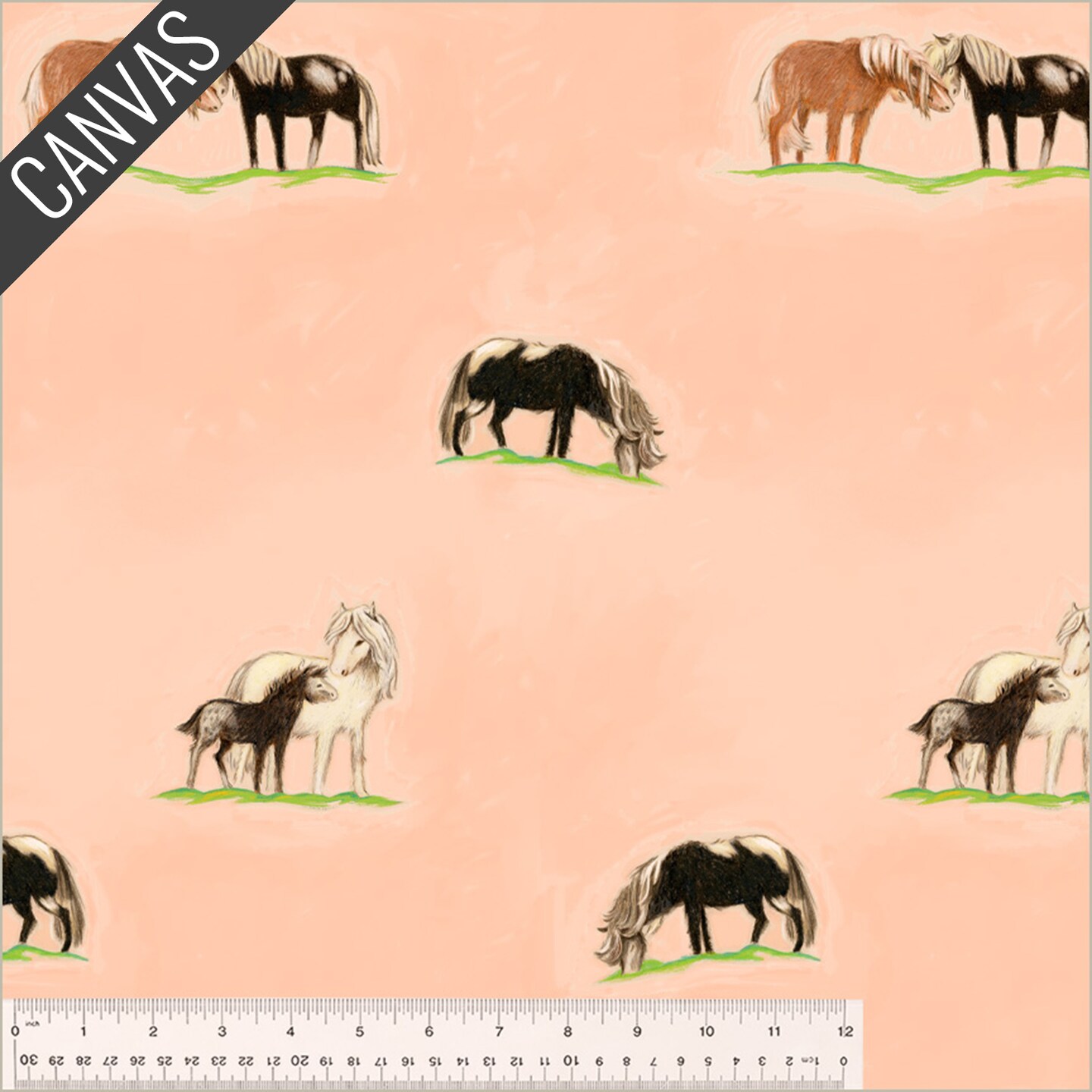 Ponies Canvas in Peach (54264c-1) | Heather Ross By Hand | Heather Ross | Windham