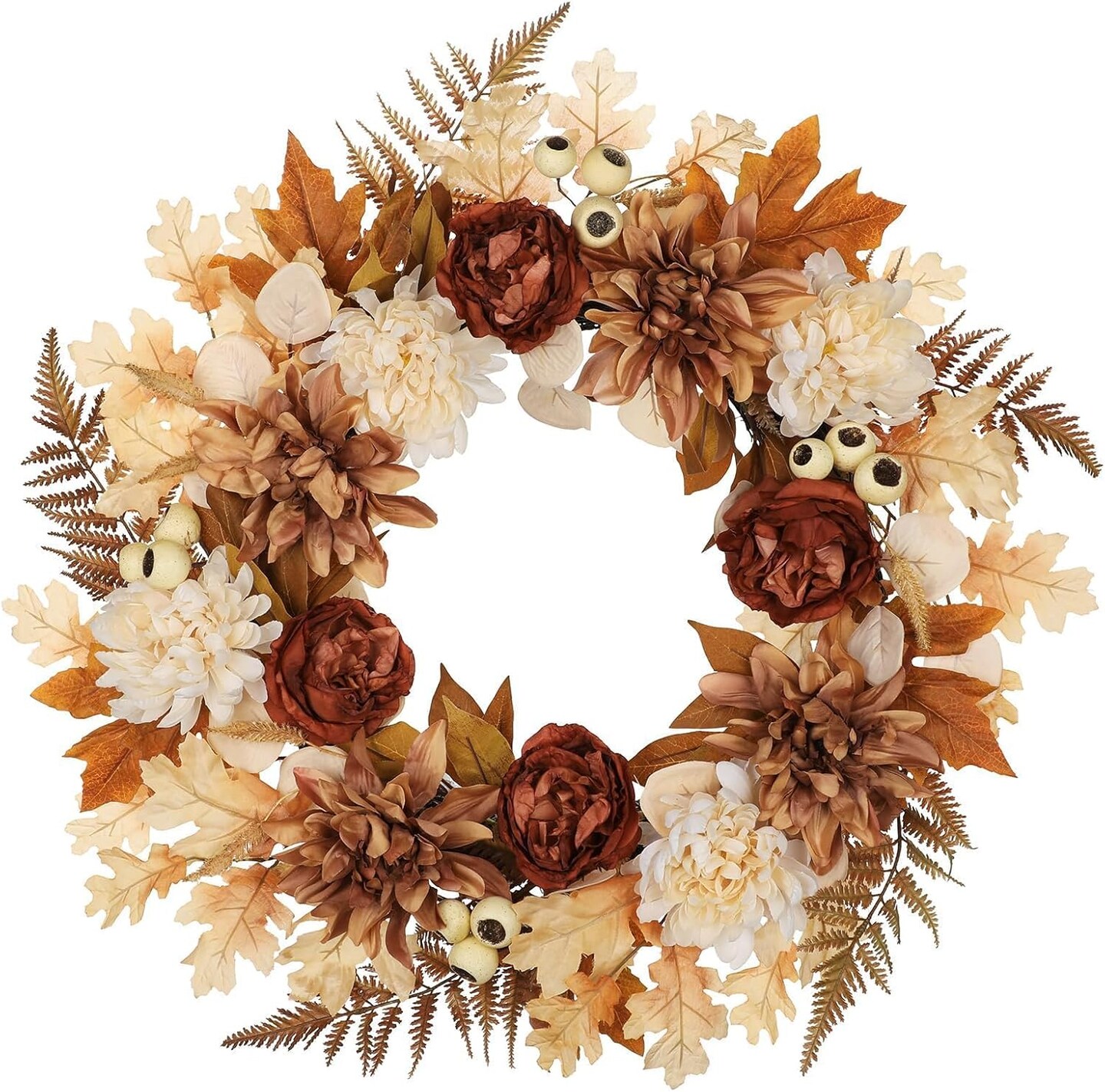 24 Inch Fall Brown Wreaths with Artificial Dahlia