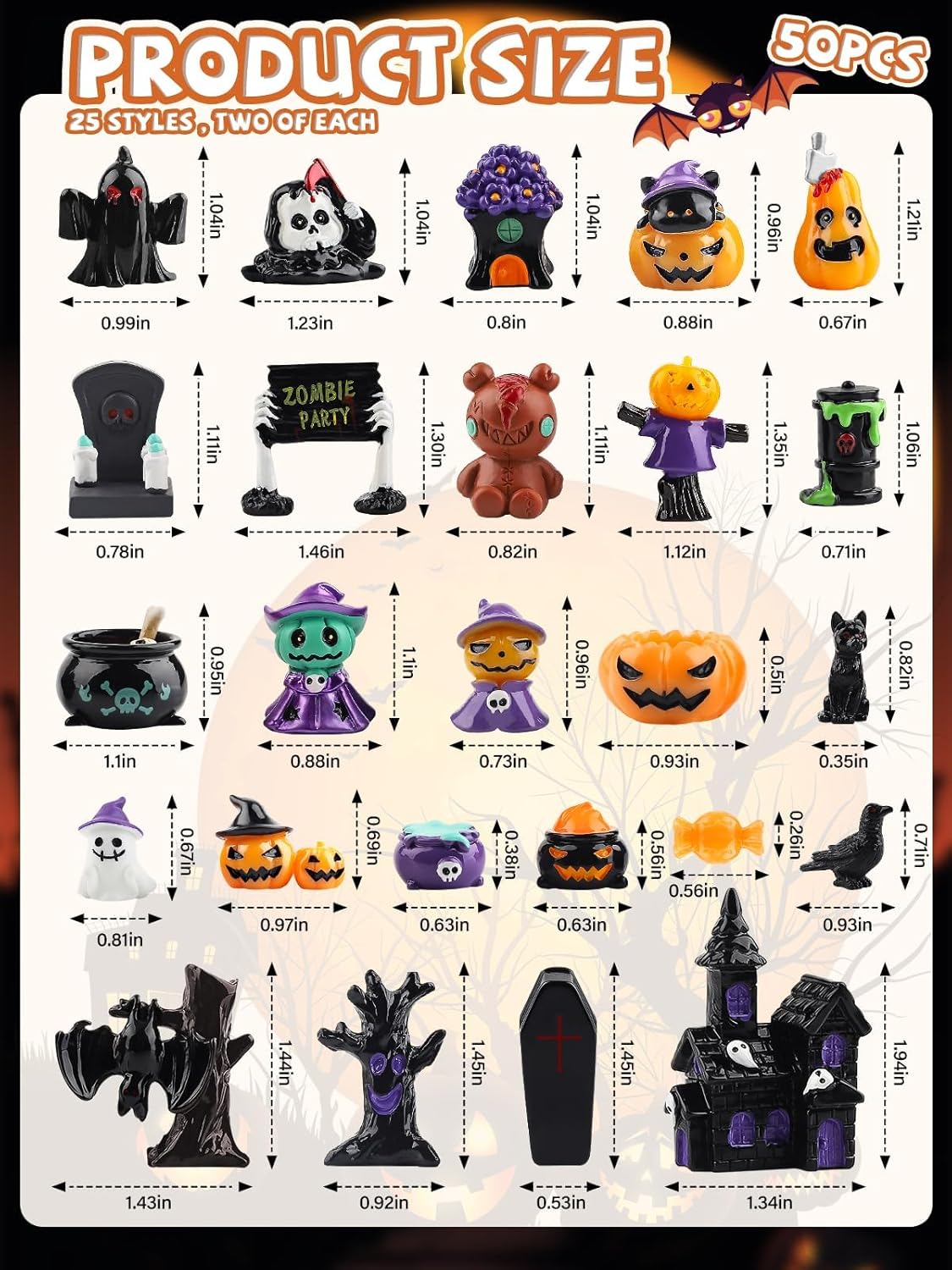 50PCS Halloween Miniature Figurines Set