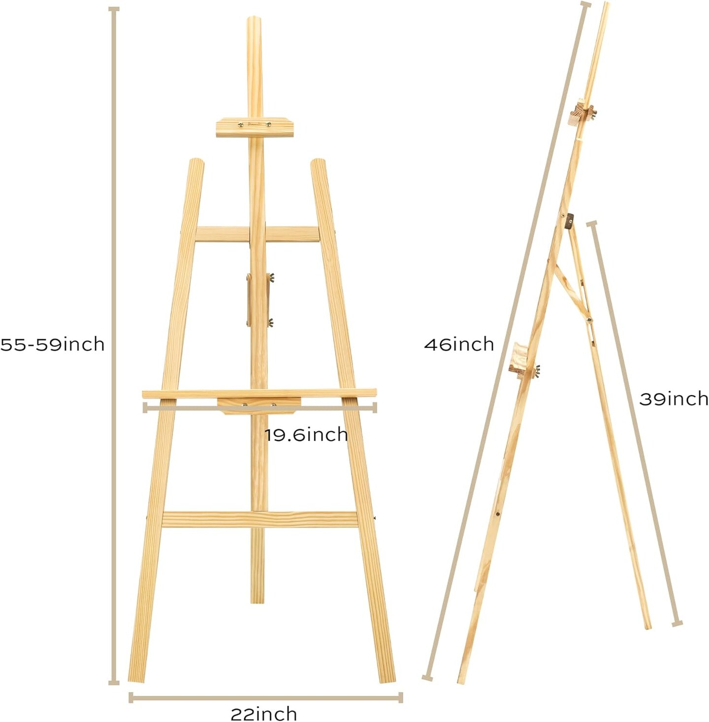 Wooden Painting Easel, Adjustable Stand Easel for Canvas Wedding Signs, Holds up to 48&#x22;, Art Easel for Adults Artist Beginners Students