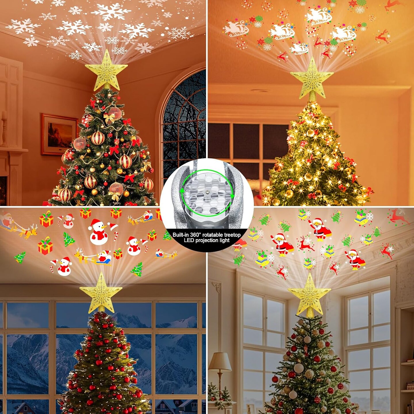Christmas Tree Topper Projector Lights with 6 Projection Modes
