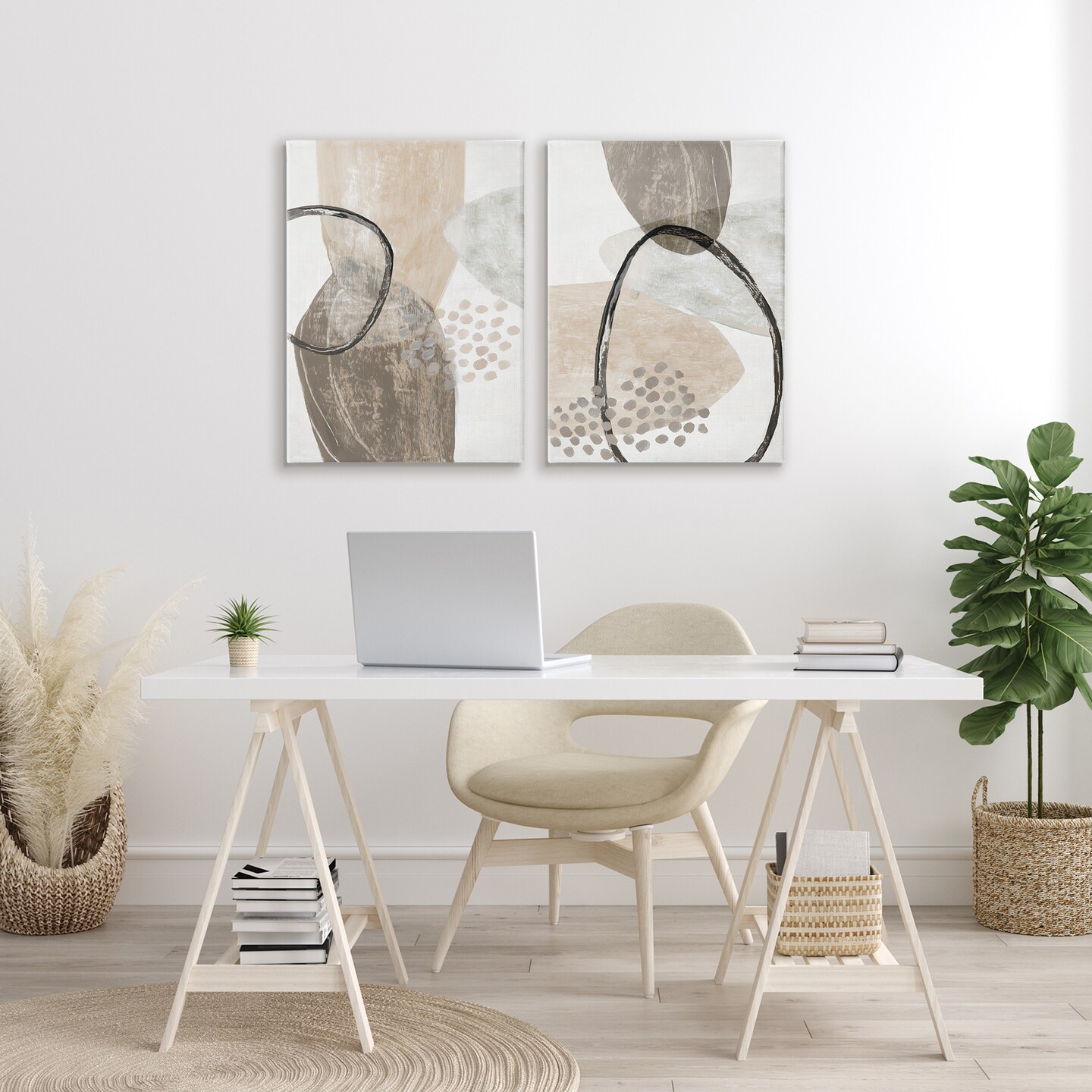 Stupell Industries Neutral Oval Shapes 2pc Canvas Set, design by Hannah Dawson