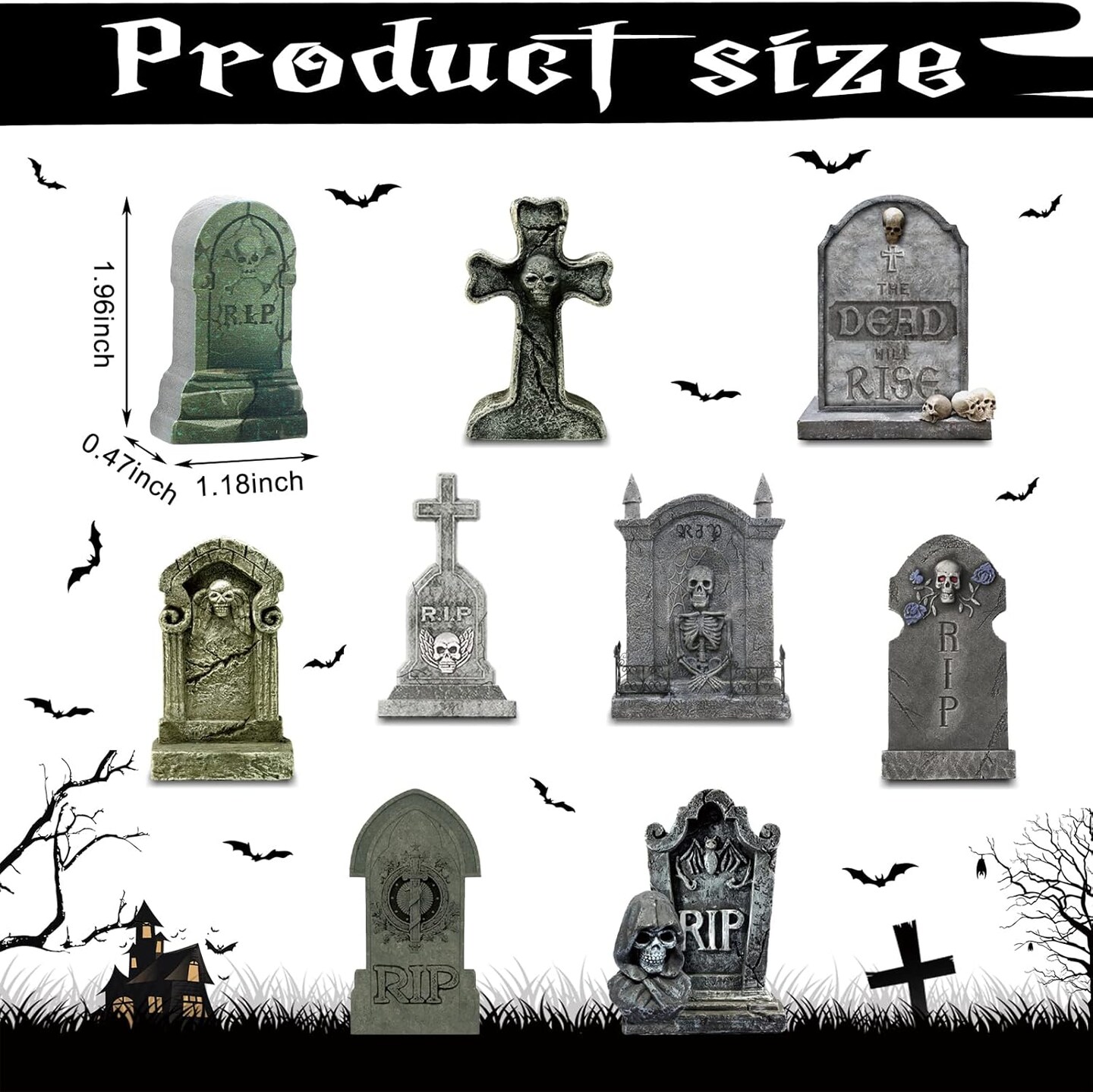 9 Pieces Halloween Miniature Tombstones (Classic Style)