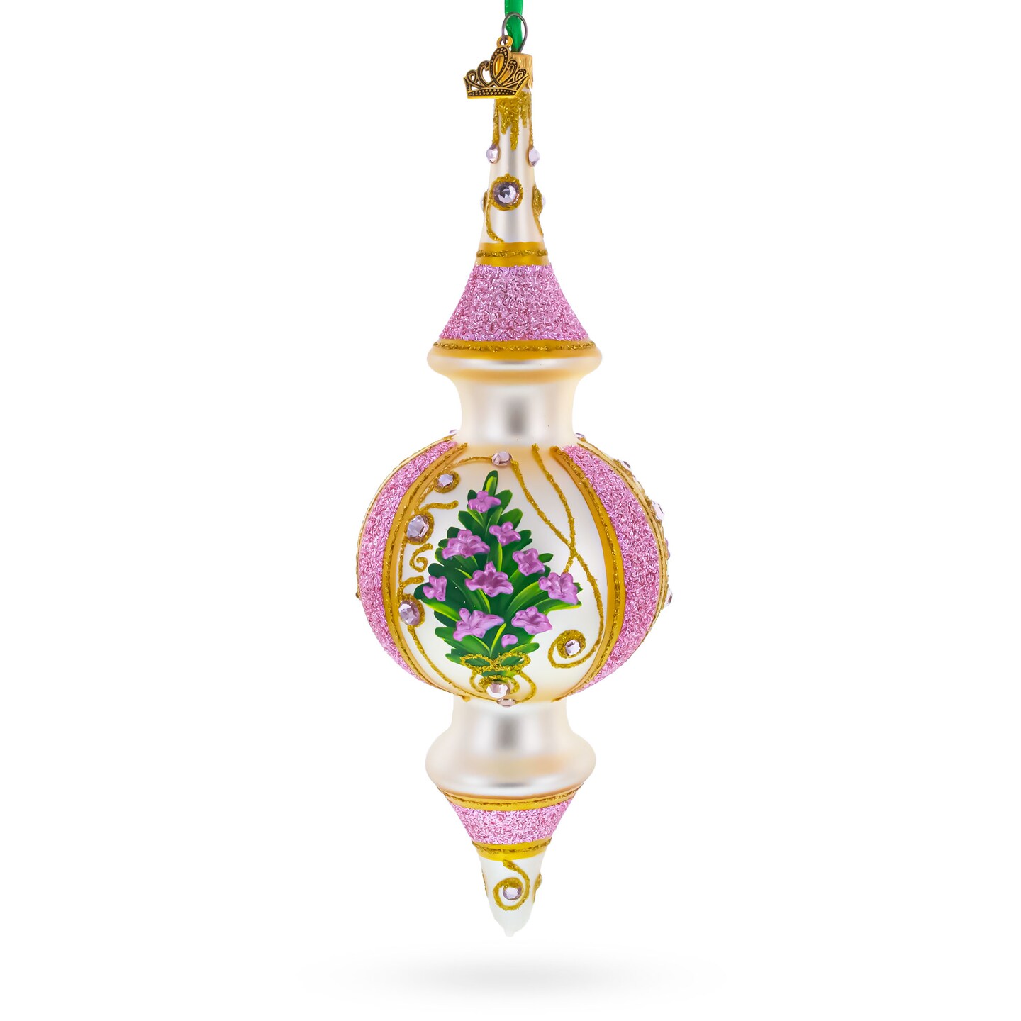 Pink Embossed Blossom Double-Ended Finial Drop Glass Christmas Ornament