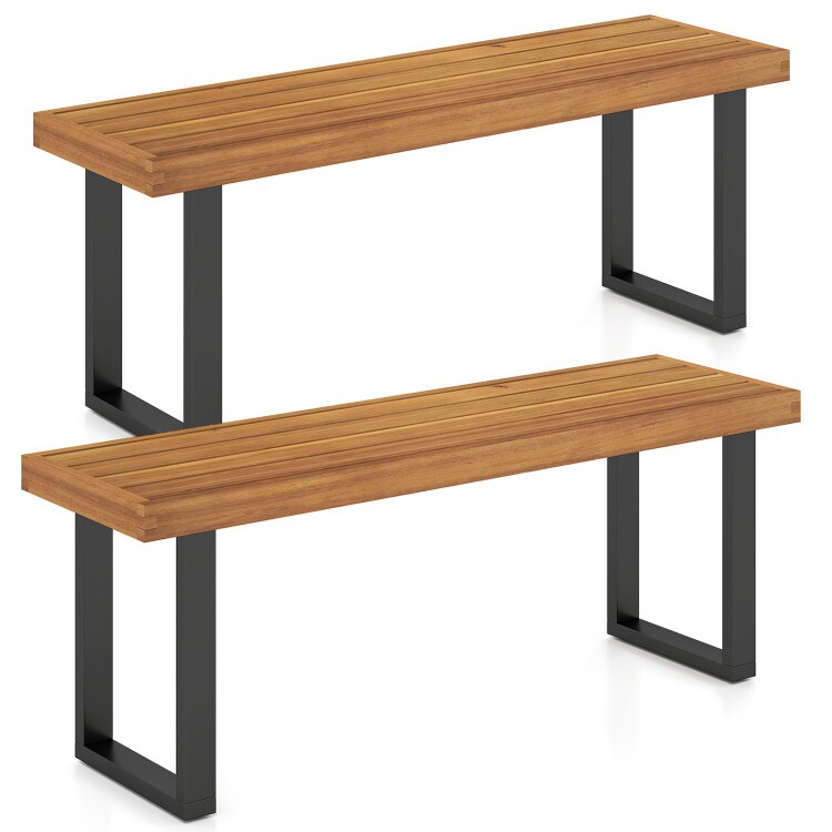 48" Rustic Acacia Wood Backless Bench with Sturdy Metal Legs for Dining or Entryway Seating