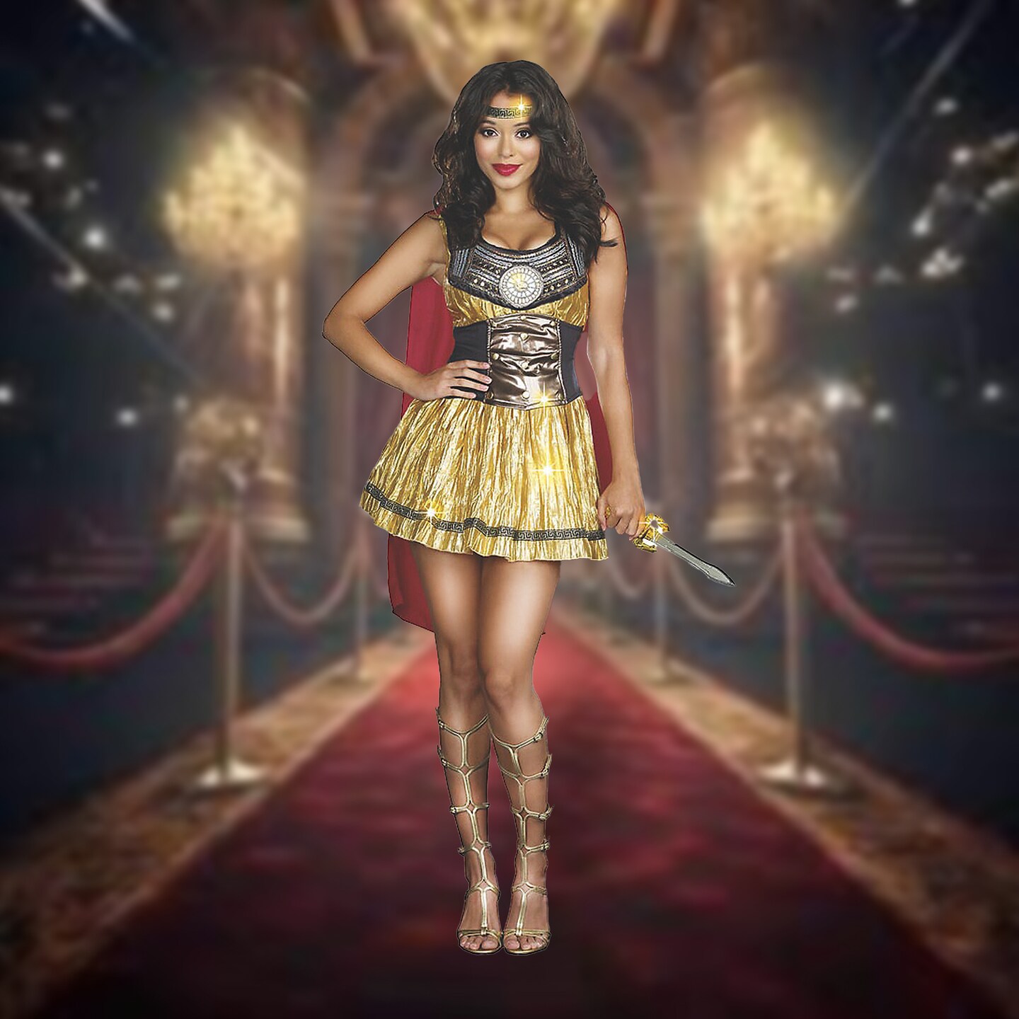 Women's Roman Battle Costume Golden Gladiator Style for Halloween or Cosplay