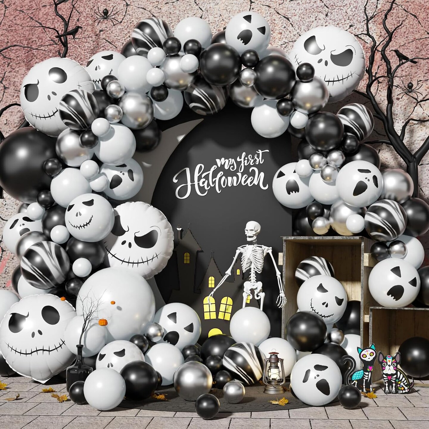 Halloween Balloon Arch Garland Kit (Black White - Skull)