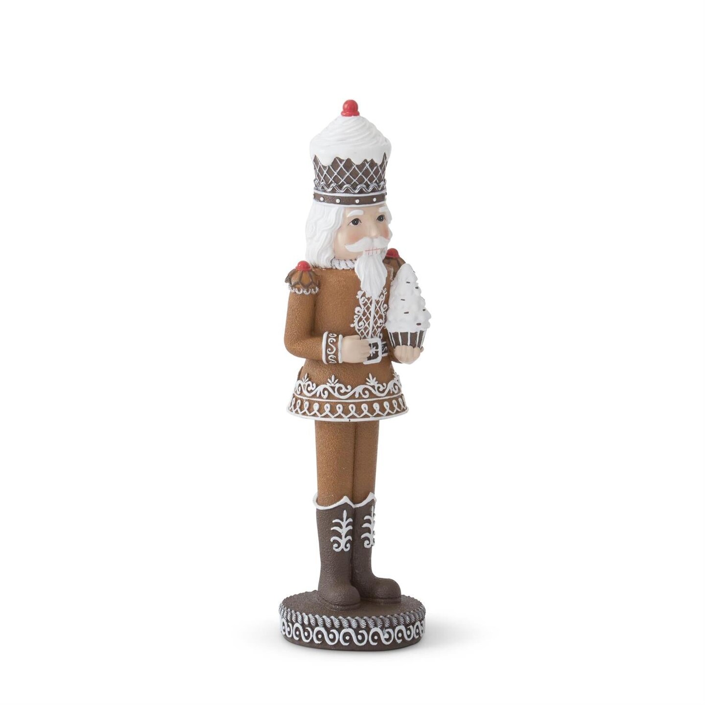 12.25&#x22; Gingerbread Nutcracker Holding White Cupcake Tree &#x2013; Whimsical Christmas Figurine