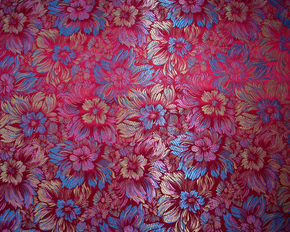 Red-Blue-Multi Polyester Floral Chinese Brocade Woven Fabric By the Yard