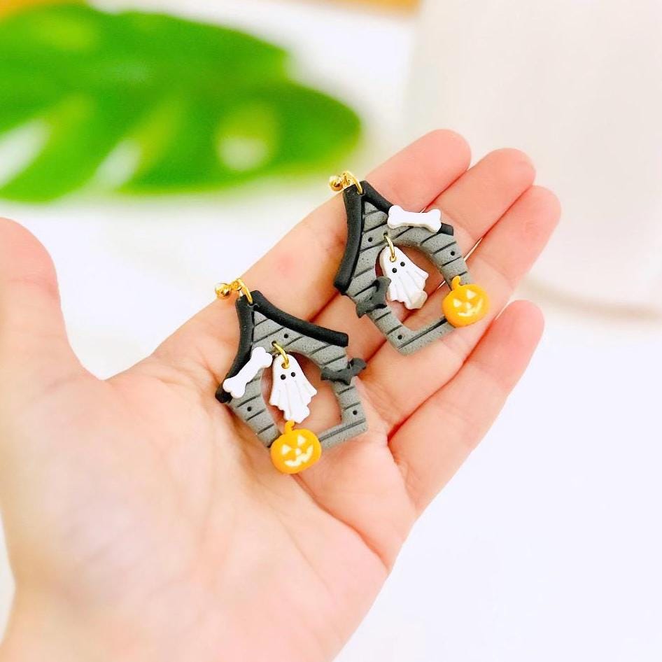 Haunted Mansion Halloween Earrings: Spooky Polymer Clay Ghost