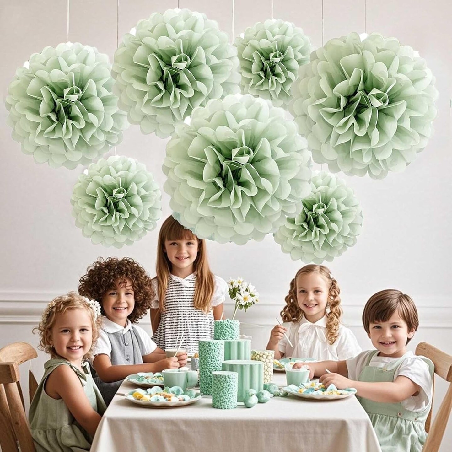Sage Green Tissue Paper Pom Poms Flowers Balls 12 Pcs are Perfect for Party(Sage Green)